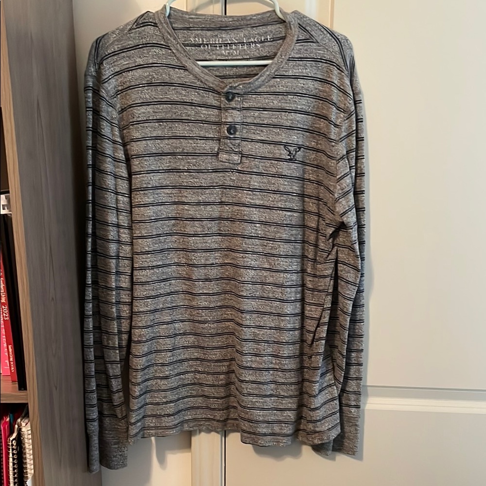 Men's Gray Striped Henley Shirt